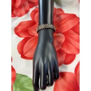 Vintage Bronze Tone‎ Filigree Clear Rhinestone Stretch Panel Bracelet